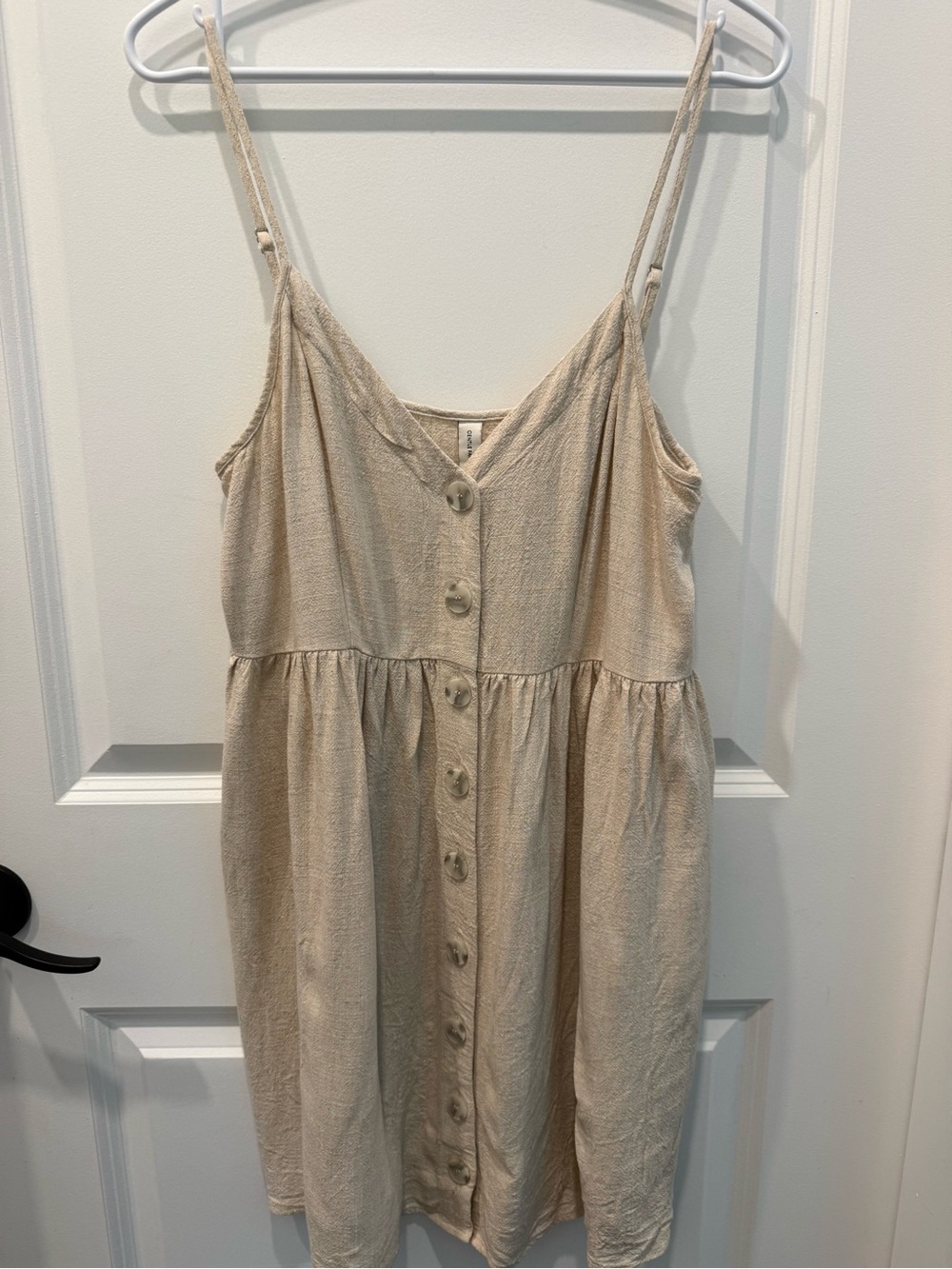 Linen Cream Button-Front Sundress - Picture 3 of 5